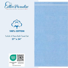 Cotton Paradise 4 Piece Turkish Bath Towels for Bathroom, 100% Cotton Extra Large Soft Plush Towels Bathroom Set, Sky Blue