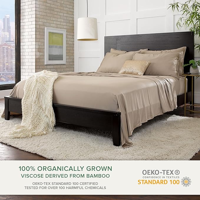 Pure Bamboo King Sheets, Genuine 100% Organic Viscose Derived from Bamboo Bed Sheet Set, Luxuriously Soft & Cooling, Double Stitching, 2 Year Quality Promise (King, Sand)