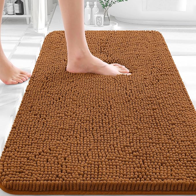 OLANLY Bathroom Rugs 36x24, Extra Soft Absorbent Chenille Bath Rugs, Rubber Backing Quick Dry, Machine Washable Bath Mats for Bathroom Floor, Tub and Shower, Home Decor Accessories, Ochre