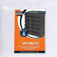 Utopia Towels 6 Pack Bath Towel Set (27 x 54 Inches), 500 GSM 100% Ring Spun Cotton Medium Lightweight and Highly Absorbent Quick Drying, Premium Towels for Hotel, Spa and Bathroom (White)