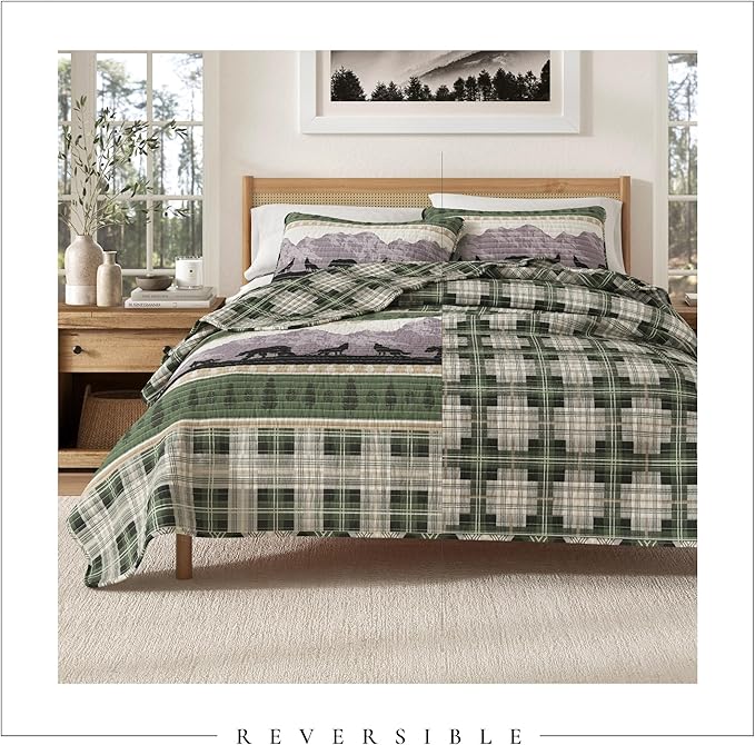 Great Bay Home 3-Piece Reversible Rustic Lodge Bedspread Quilt with 2 Shams. All-Season Quilt Set. (King, Salt Creek)
