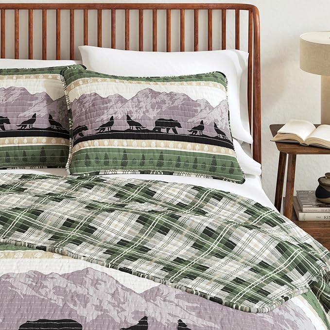 Great Bay Home 3-Piece Reversible Rustic Lodge Bedspread Quilt with 2 Shams. All-Season Quilt Set. (King, Salt Creek)