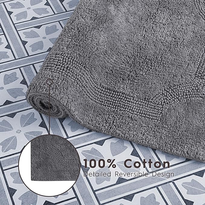 Laura Ashley - Reversible Cotton Bath Mat, Premium Bathroom Décor, Machine Washable Bathroom Rug, Highly Absorbent, 21"x34", Charcoal