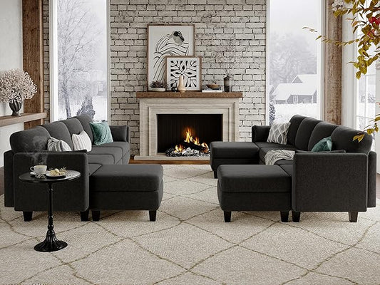 Modular Sectional Sofa, Convertible U Shaped Sofa Couch with High Density Memory Foam, 6 Seat Comfy Modular Sofa Couch for Living Room, Modern U Shaped Sectional Sofa, Dark Grey