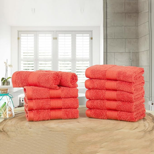 Ample Decor Wash Cloths Pack of 10, Oeko Tex Certified 600 GSM 100% Cotton Soft Absorbent, Premium Quality Durable Machine Washable, Ideal for Bathroom, Pool, Hotel, Spa – Orange