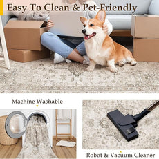 Taupe Runner Rug 2x6 Hallway Kitchen Washable Vintage Carpet Non Slip Retro Distressed Low Pile Soft Oriental Medallion Thin Long Throw Rug for Entryway Bathroom Office Laundry Dining Room