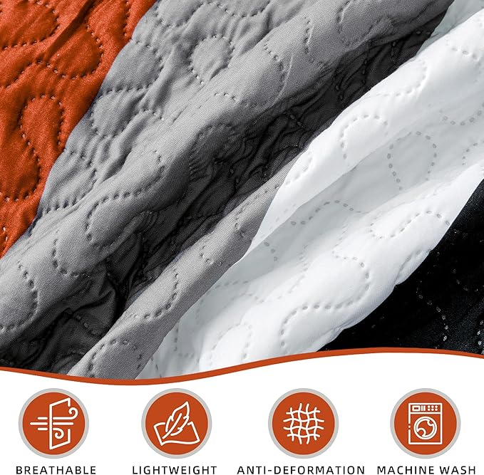3 Piece Orange Grey Quilt Set King Size Black White Gray Geometric Reversible Bedding Set Microfiber Lightweight Bedspread Coverlet with 2 Shams Modern Bed Covers for All Season, 106''x96''