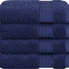 Cotton Paradise 100% Cotton Turkish Washcloth Set for Bathroom, 4 Piece Soft Absorbent Small Hand Face Towels Wash Rags, Navy Blue