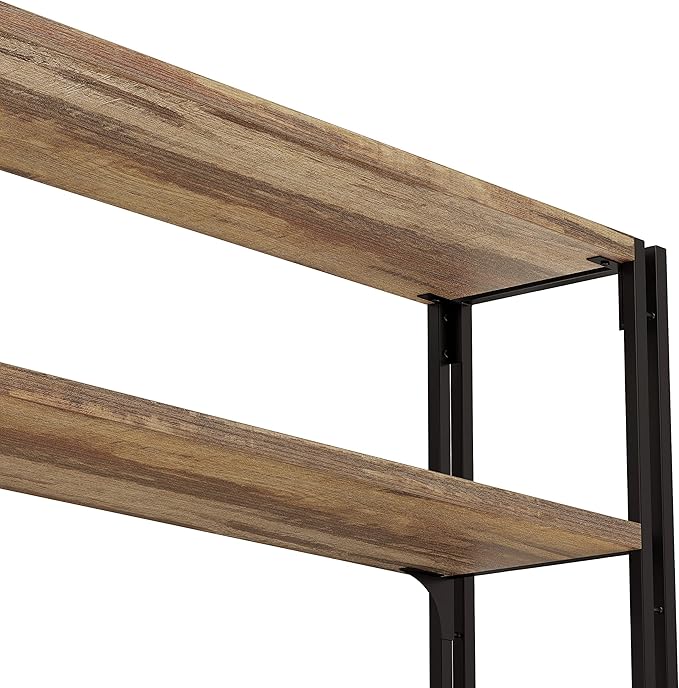 IRONCK Bookshelf Industrial 3 Shelf Bookcase, Wood Storage Shelf with Metal Frame for Living Room, Rustic Brown