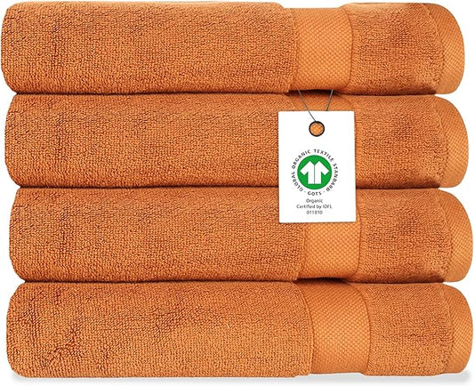 Delara Organic Cotton Luxuriously Plush Bath Towel Pack of 4 | GOTS & OEKO-TEX Certified | Premium Hotel Quality Towels | Feather Touch Technology|650 GSM Long Staple|Soft, Quick Dry & Ultra-Absorbent