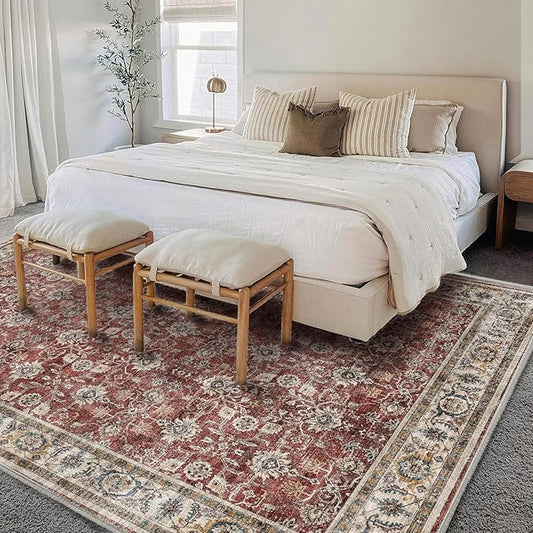 Washable Area Rug 8'x10' Boho Design Non-Shedding Non-Slip Easy Care Ideal for High Traffic Areas in Living Room Bedroom Office Coffee Table Kitchen Large Carpet