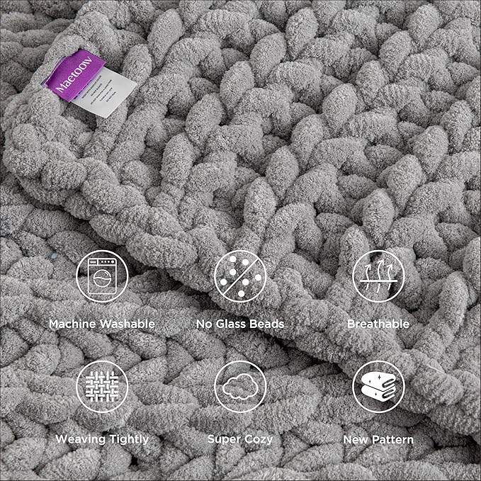 Maetoow Handmade 10 lb Soft Knitted Weighted Blanket, 40 x 60 in Breathable Chunky Knit Gravity Blanket Throw, Home Decor for Sofa Couch Bed, Light Grey