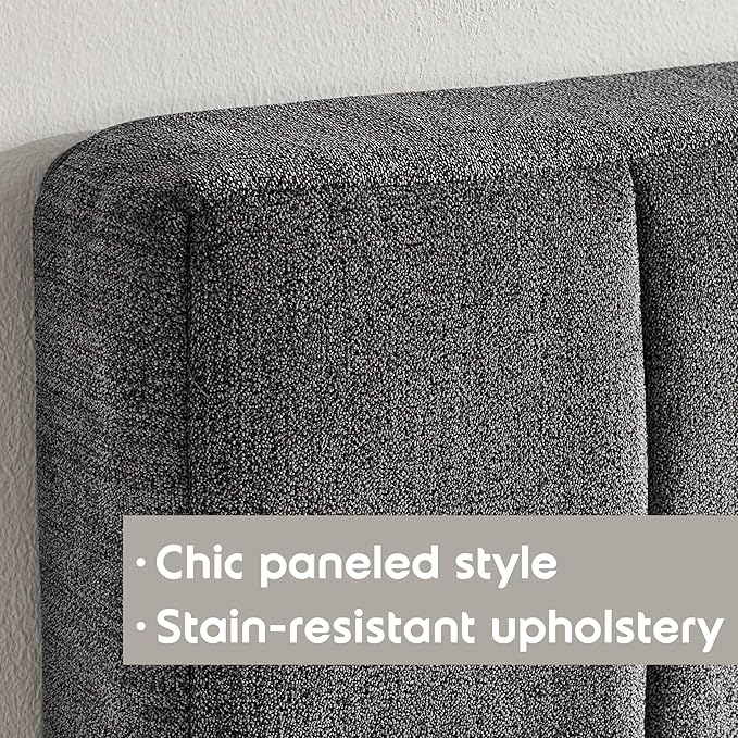 Hearth & Harbor Upholstered Full Headboard - Easy Assemble Channel Stitched Headboard Full Size - Wall Mounted Headboards with 3D Soundproof Wall Panels Peel & Stick Floating Headboards, Grey