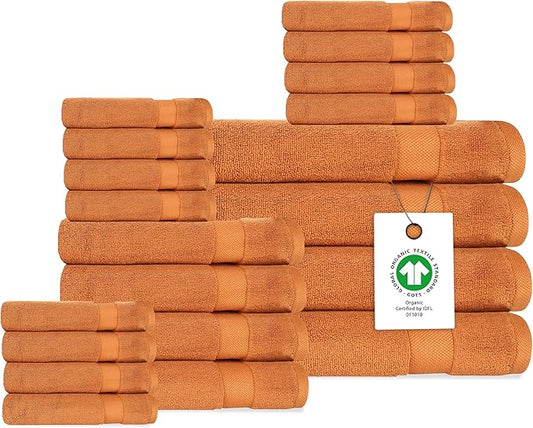 Delara Organic Cotton Luxuriously Plush Bath Towel 20 Piece Set|GOTS & Oeko-TEX Certified|Premium Hotel Quality Towels|Feather Touch Technology|650 GSM Long Staple|Soft, Quick Dry & Ultra-Absorbent