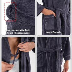 DAVID ARCHY Men's Hooded Robe Soft Coral Fleece Microfiber Bathrobe