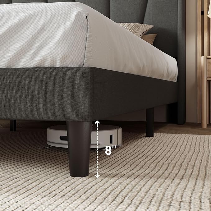 Allewie King Size Platform Bed Frame with Geometric Wingback Headboard, Boho Upholstered Bed with Wooden Slats Support, No Box Spring Needed, Easy Assembly, Dark Grey