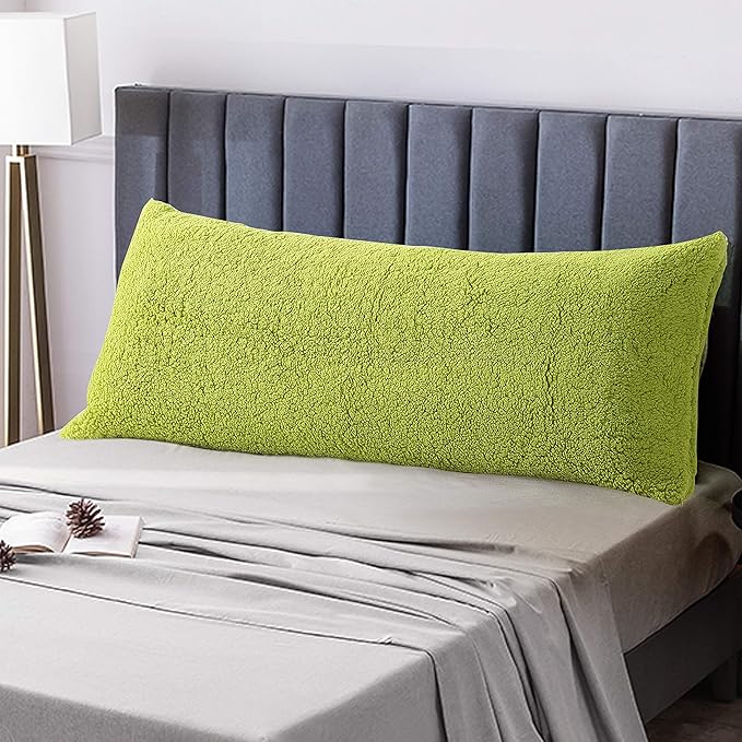 Reafort Ultra Soft Sherpa Body Pillow Cover/Case with Zipper Closure 21"x54" (21"x54" Body Pillow Cover, Lime)