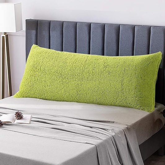 Reafort Ultra Soft Sherpa Body Pillow Cover/Case with Zipper Closure 21"x54" (21"x54" Body Pillow Cover, Lime)