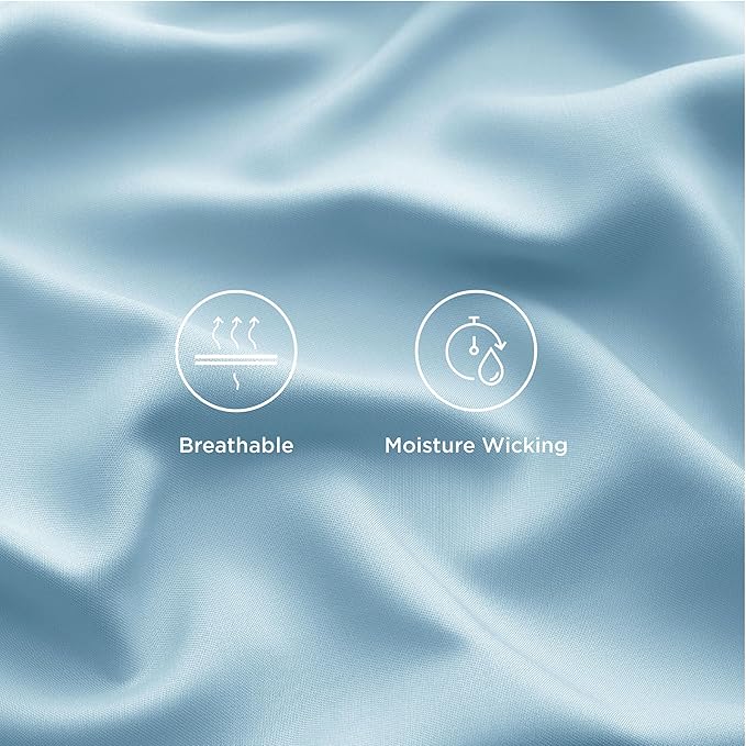 Bedsure Queen Sheet Set, Rayon Derived from Bamboo, Cooling Sheets, Breathable & Soft, Deep Pocket Up to 16 Inches, Hotel Luxury Silky Bedding for Hot Sleepers, Aqua