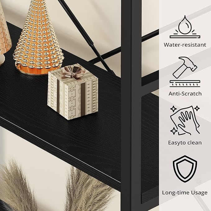 IRONCK Industrial Bookcases and Bookshelves, 5-Tiers Corner Bookcase with Curved Panels, L Shaped Shelf with Metal Frame for Open Storage for Living Room Home Office, Black