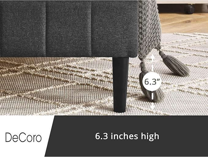 Decoro Chicago Modern Tufted Upholstered Platform Queen Size Bed, Dark Grey