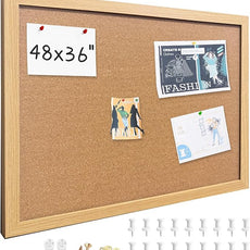 Cork Bulletin Board, 48x36 Inches Hanging Cork Board Wooden Framed with Pins for Wall, Dorm Room, Office, Home Decor – Natural Cork & Black Frame
