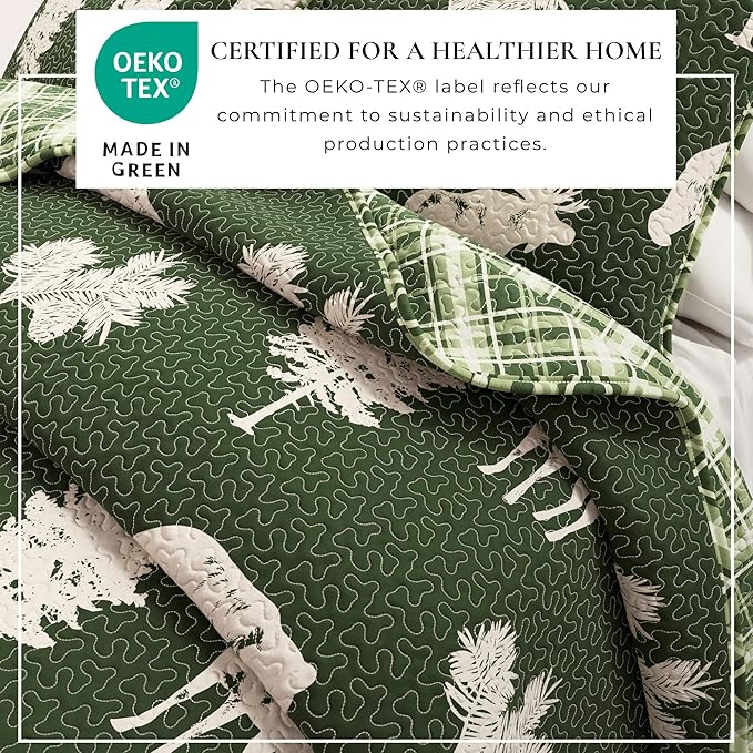 Great Bay Home Lodge Bedspread King Size Quilt with 2 Shams. Cabin 3- Piece Reversible All Season Quilt Set. Rustic Quilt Coverlet Bed Set. Rio Ridge Collection (Forest Green)