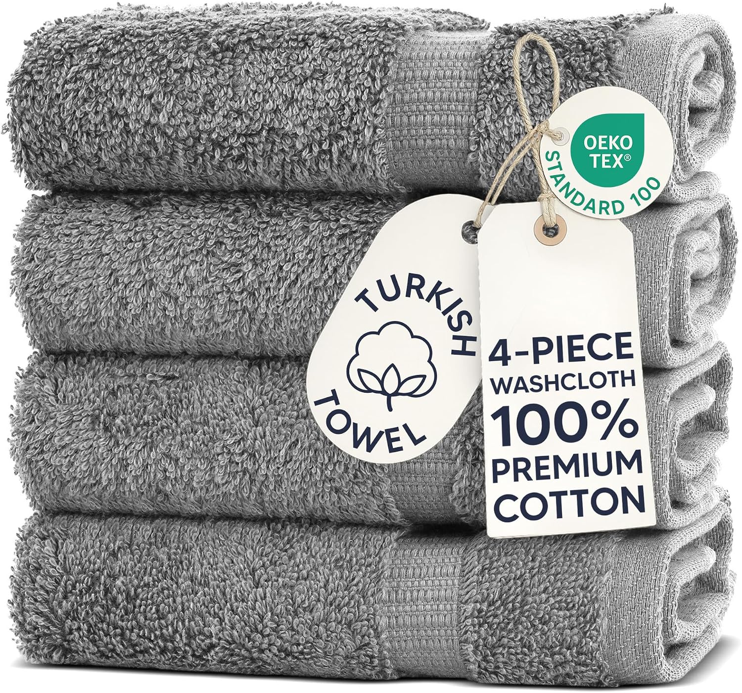 Chakir Turkish Linens 4 Piece Bath Towel Set, 100% Cotton Luxury Turkish Towels for Bathroom, Soft Absorbent Bath Towels, 27 x 54 Inches, Gray