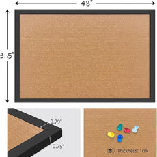 Cork Bulletin Board, 48x31.5 Inches Hanging Cork Board Wooden Framed with Pins for Wall, Dorm Room, Office, Home Decor – Natural Cork & Black Frame