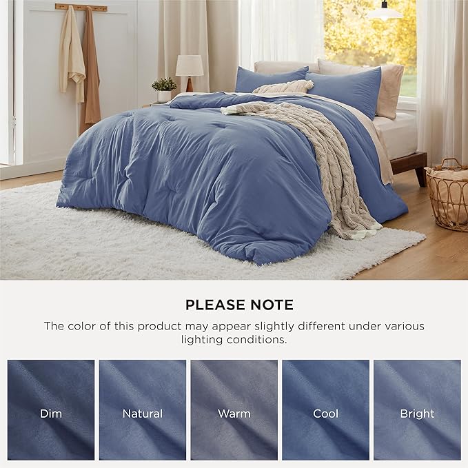 Bedsure King Size Comforter Set, Blue Soft Prewashed Bedding for All Seasons, 3 Pieces GentleSoft™ Warm Down Alternative Bed Set, 1 Lightweight Comforter (104"x90") and 2 Pillowcases (20"x36")