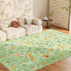 DUKINO 8x10 Rug, Washable Animal Living Room Rug with Non Slip Vintage Design, Soft Low Pile Large Carpet for Bedroom, Nursery, Dining Room, Farmhouse, Playroom, Light Green