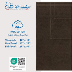 Cotton Paradise 6 Piece Towel Set, 100% Cotton Soft Absorbent Turkish Towels for Bathroom, 2 Bath Towels 2 Hand Towels 2 Washcloths, Brown Towel Set