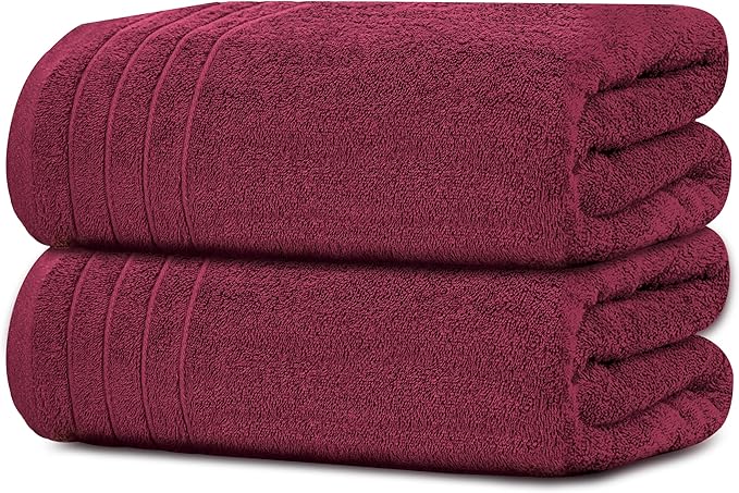 Tens Towels Pack of 2 Extra Large Bath Sheets 35 x 70 Inches, 100% Cotton, Larger & Lighter Weight, Quicker to Dry, Super Soft & Absorbent, Oversized Bath Towels, Burgundy
