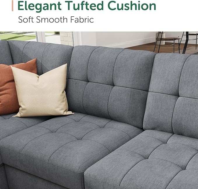 HONBAY Sectional Sleeper Sofa, Sleeper Sofa Couch with Storage Chaise, Sectional Couch with Pullout Bed for Living Room, Bluish Grey