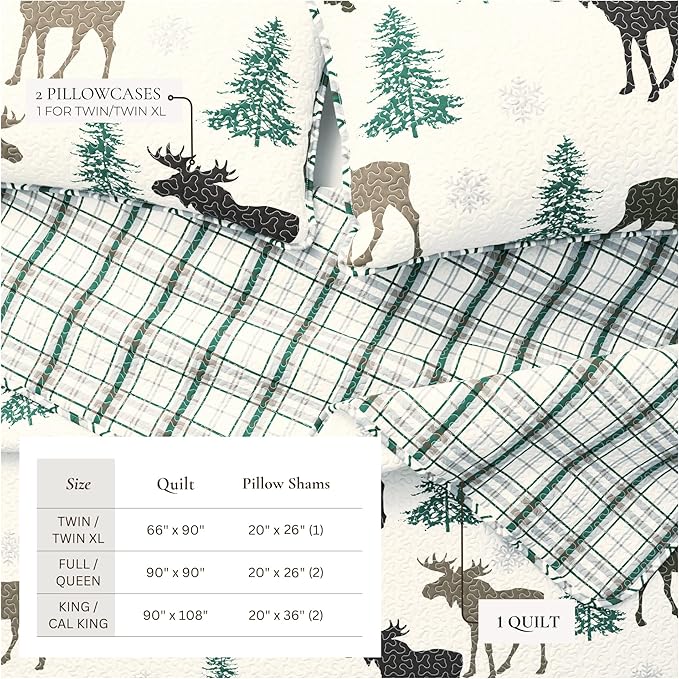 Great Bay Home Lodge Bedspread Twin/Twin XL Size Quilt with 1 Sham. Cabin 2- Piece Reversible All Season Quilt Set. Rustic Quilt Coverlet Bed Set. Wilderness Collection (Moose - Chocolate)