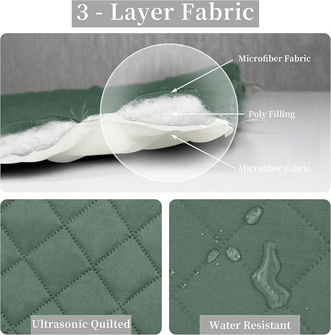 Easy-Going King Size Reversible Quilt Set with 1 Quilt and 2 Pillow Shams, Soft Bed Quilt Cover, Water Resistant Lightweight Microfiber Bedspread, Stain Resistant, Cyan/Ivory