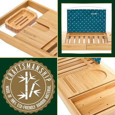 SereneLife Premium Bathtub Tray Caddy with Gift Box and Bow Set, Expandable Bath Tray, Unique House Warming Gifts for Mom, Women, Wedding, Anniversary, Bridal Shower, Fit for All Tub - Classic