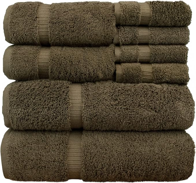 BC Bare Cotton Luxury Hotel & Spa Quality, Highly Absorbent 100% Turkish Cotton, 750+ GSM, Eco Friendly Towel, Bathroom and Kitchen Dobby Border Towels(8 Piece, Cocoa)