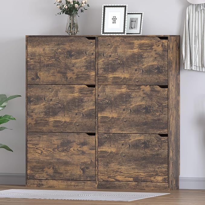 Shoe Cabinet with 6 Flip Drawers, Slim Narrow Shoe Storage Cabinet, Freestanding Shoe Organizer for Entryway, Hallway, Foyer