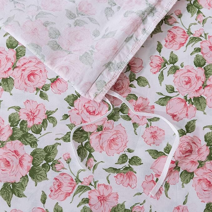 FADFAY College Duvet Cover Set Twin XL Vintage Pink Rose Floral Bedding Rustic Peony Dorm Room Comforter Cover Set 100% Cotton Ultra Soft Quilt Cover with Hidden Zipper Closure 3Pcs, Twin XL Size
