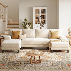 U-Shaped Sectional Couches for Living Room | 112 Inch Modern Sectional Couch | Warm White Chenille Sofa with Double Chaise for Apartment