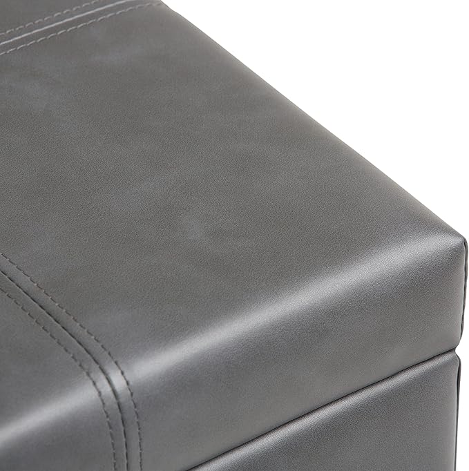 SIMPLIHOME Dover 36 inch Wide Contemporary Rectangle Storage Ottoman Bench in Stone Grey Vegan Faux Leather, Assembled, for the Living Room, Entryway and Family Room