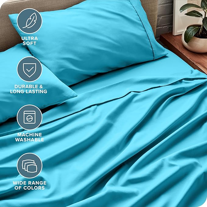 Bare Home Twin XL Sheet Set - College Dorm Size - Luxury 1800 Ultra-Soft Microfiber Twin Extra Long Bed Sheets - Deep Pockets - Easy Fit - Extra Soft - 3 Piece Set - Bed Sheets (Twin XL, Aqua) BareHome