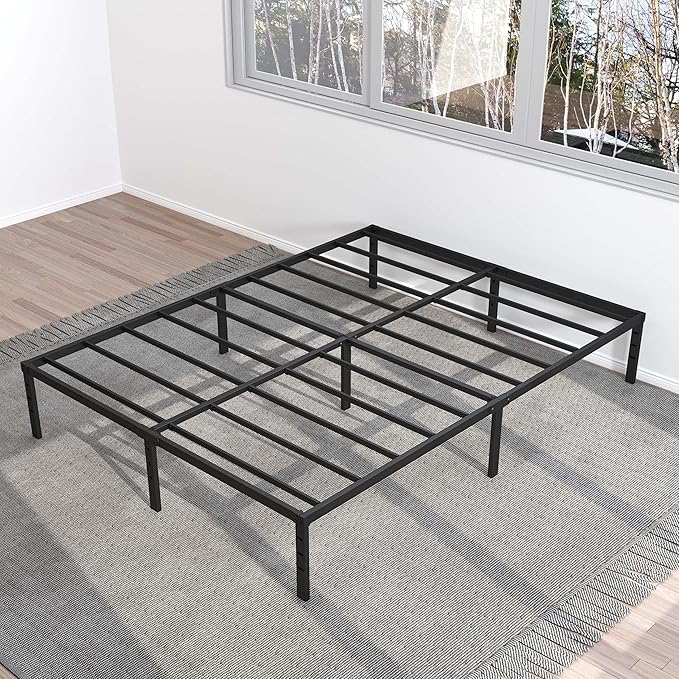 12 Inch Bed Frame Queen Size No Box Spring Needed, Heavy Duty Queen Platform Metal Bed Frame Support Up to 3000 lbs, Easy Assembly, Noise Free, Black