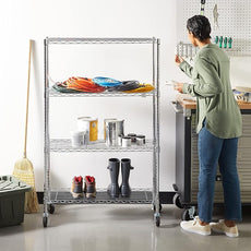 Amazon Basics 4-Shelf Adjustable, Heavy Duty Storage Shelving Unit with Wheels for Easy Assembly, for Garage or Kitchen Use, Metal Organizer Wire Rack, 36
