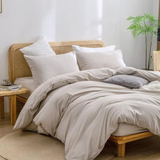 BESTOUCH Duvet Cover Set 100% Washed Cotton Linen Feel Super Soft Comfortable Chic Lightweight 3 PCs Home Bedding Set Solid Linen Grey Full/Double