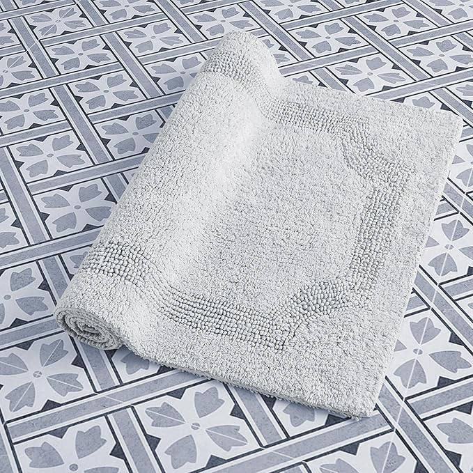 Laura Ashley - Reversible Cotton Bath Mat, Premium Bathroom Décor, Machine Washable Bathroom Rug, Highly Absorbent, 21"x34", Light Grey