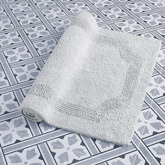 Laura Ashley - Reversible Cotton Bath Mat, Premium Bathroom Décor, Machine Washable Bathroom Rug, Highly Absorbent, 21"x34", Light Grey