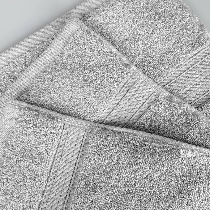 BLUENILEMILLS Madison Egyptian Cotton Towels, Towel Set for Bathroom, Shower, Hotel, Plush, 800 GSM, Highly Absorbent and Ultra-Soft Towels, Bath Essentials, 8 Piece Assorted Towel Set, Silver