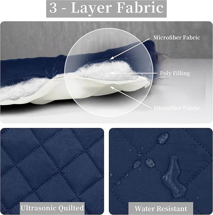 Easy-Going Twin Size Reversible Quilt Set with 1 Quilt and 1 Pillow Sham, Soft Bed Quilt Cover, Water Resistant Lightweight Microfiber Bedspread, Stain Resistant, Navy/Ivory